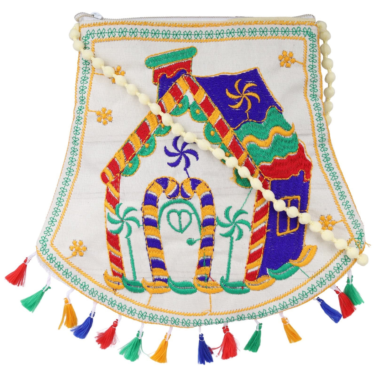 Moon23 Fiesta handcrafted embroidered side bag with multicolour tassels and beaded strap