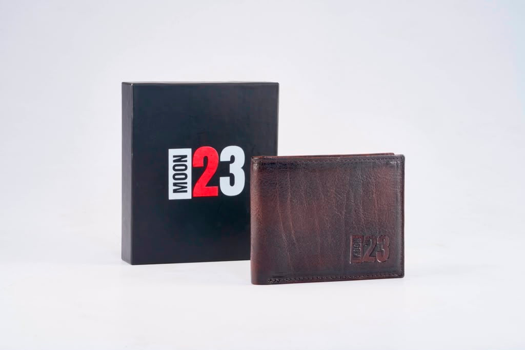 Classic Leather Wallet Brown with Moon23 gift box